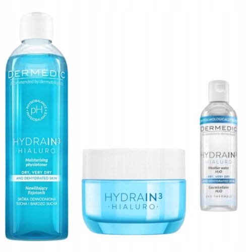Dermedic Hydrain Set: Krem-Gel za Lice 50ml, Tonik 200ml + GRATIS Micelarna Voda 100ml