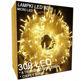   Lančić sa LED svjetlima za božićno drvce 30m - Toplo bijela svjetla - 8 načina svjetljenja
