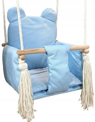 Baby Blue Velvet Children's Swing with Safety Belts for Home and Garden