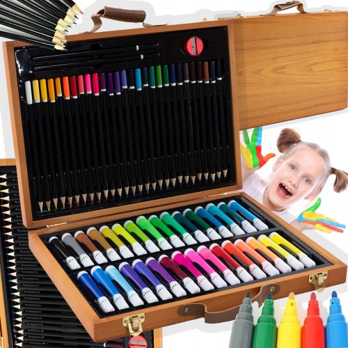 Artnico Kreativni Set za Crtanje 63 Komada u Drvenom Koferu