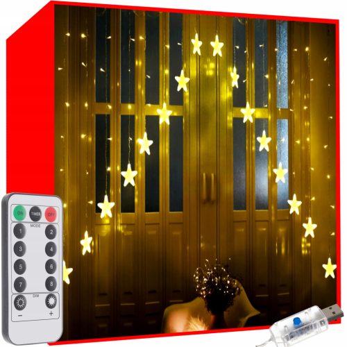 Božićna zavjesa sa zvjezdastim lampicama za božićno drvce 136 LED USB topla bijela