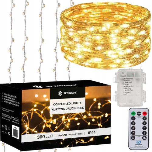 BLAGDANSKA ZAVJESA NA BATERIJE 300 LED LAMPICA 3x3M 8 FUNKCIJA TOPLO SVJETLO