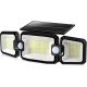 Crna vanjska zidna svjetiljka s dva senzora pokreta, solarna lampa, 2200 lm, IP65, 3 glave, 360° rotacija, 2400LM, za vrt i garažu [A+++]