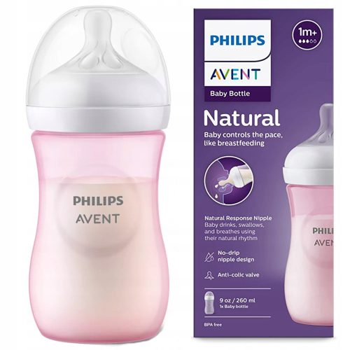 Philips Avent Natural Response SCY903/11 bočica 260 ml roza 1m+ za mlijeko
