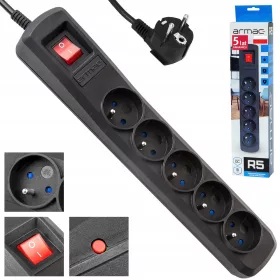   Produžni kabel, traka protiv prenapona, traka Reball, 1,5 m, 5 utičnica, crna