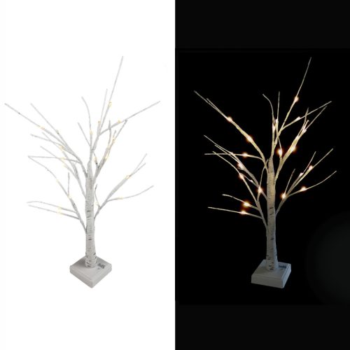  SVJETLEĆE DRVO 24 LED LAMPICE 60 cm DEKORACIJA ZA DALJINSKI UPRAVLJAČ BIJELA BREZA