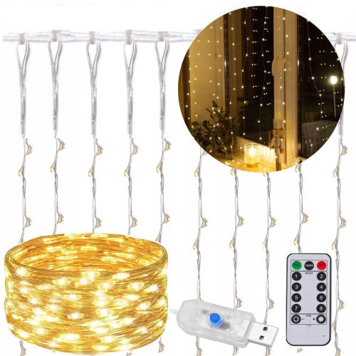 SVJETLESNA ZAVJESA 300 LED 3x3m GARLANDA DALJINSKI UPRAVLJAČ