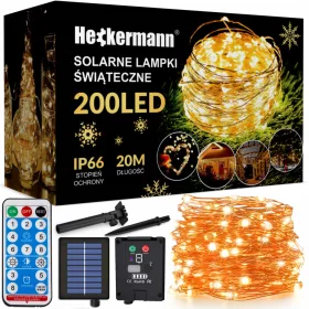   GIRLANDA SA ŽIČANIM SVJETLIMA TOPLOG BIJELOG SVJETLA IP66 SOLAR 20m 200 LED