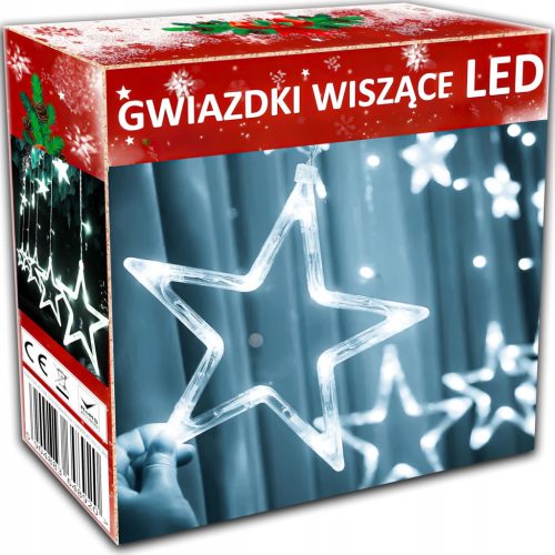 BOŽIĆNA KURTINA SA LED SVJETLIMA I UKRASNIM ZVIJEZDAMA ZA PROZOR