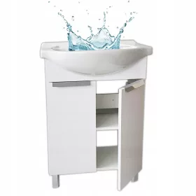   Bijeli samostojeći ormarić za kupaonicu s umivaonikom 60 cm - Elegantni ormarić za luksuznu kupaonicu s metalnim ručkama