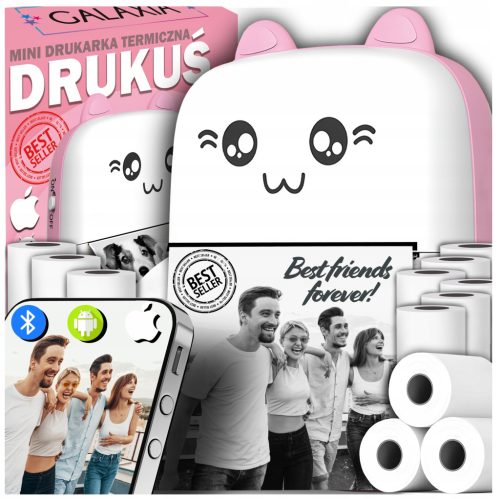  DRUKUŚ Mini termalni foto pisač prijenosni ORIGINAL 11 ROLLERS PINK