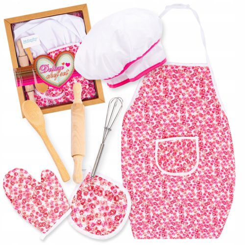Dječji kuhinjski set Kinderplay Deluxe KP3730 | Fartuš, čepica, rukavica, ćebence, drveni valjak, drvena žlica, trzalica za jaja, pakiranje | Kod proizvođača: KP3730 | Za djecu od 3 godine | Ovaj set 