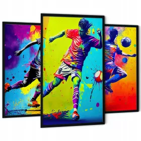 Nogometni triptih za dječačku sobu, set od 3 slike