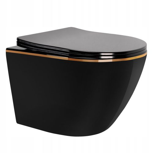 Rea Carlo Flat Black Gold Edge zidna WC školjka