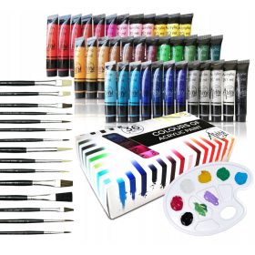   VELIKI SET AKRILNIH BOJA ZA SLIKANJE 36x20 ml + PALETA + KISTOVI 15 KOM