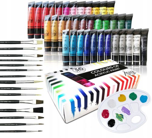 VELIKI SET AKRILNIH BOJA ZA SLIKANJE 36x20 ml + PALETA + KISTOVI 15 KOM