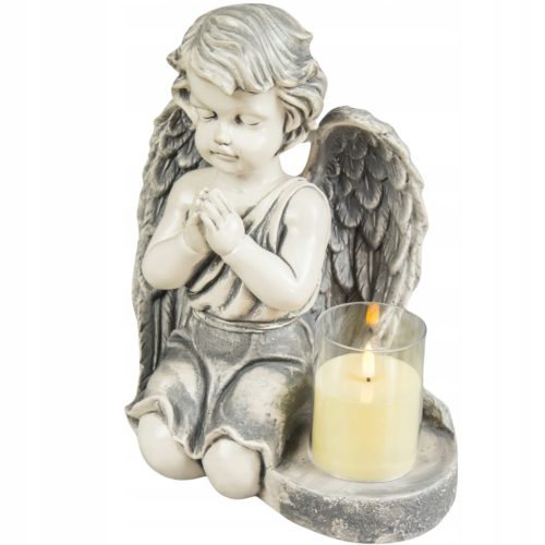 VELIKA SIVA SVIJEĆA + SVIJEĆA, GISPANA NAGROBNA FIGURICA, LED LAMPA 3XAAA