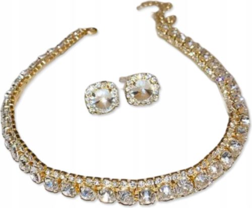Zlatni set nakita s bijelim cirkonima, choker ogrlica s nitnama