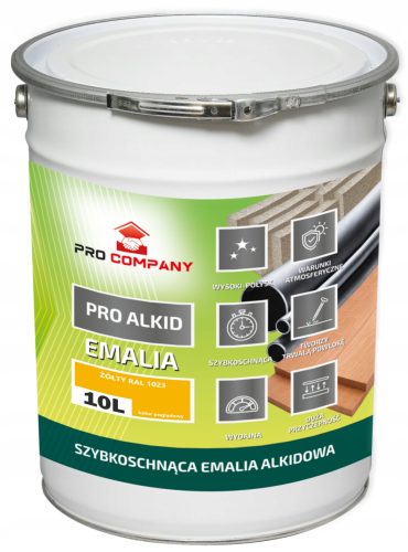 PRO ALKID Brzosušeći alkidni emajl 10l žuta RAL 1023