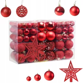    Nesalomljive kuglice za božićno drvce 6/4/3cm Set 101 u 1 - crvene