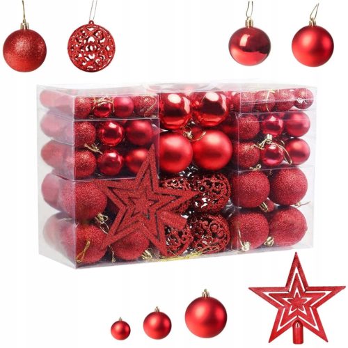  Nesalomljive kuglice za božićno drvce 6/4/3cm Set 101 u 1 - crvene