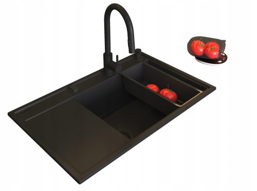 Zlewozmywak Pyramis Camea 79x50 Black Edition Mat Prawy Bateria Gratisy