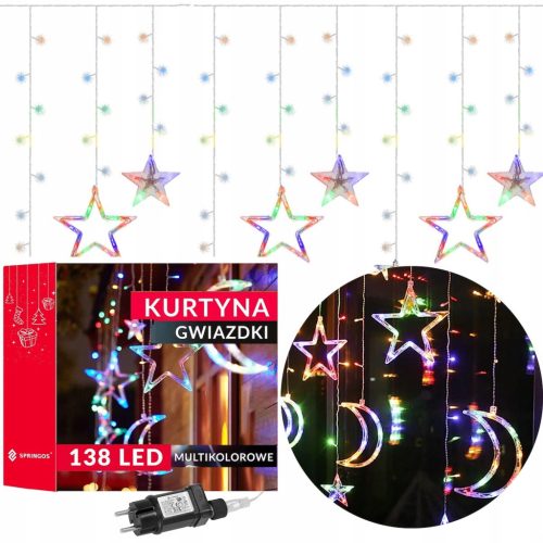 Božićna zavjesa sa zvjezdicama svjetla 138 LED Multikolor 4.9m Springos®