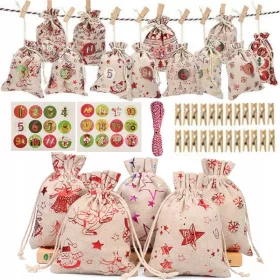    ADVENTSKI KALENDAR DIY torbice torbice od jute viseće NALJEPNICE 24 advent