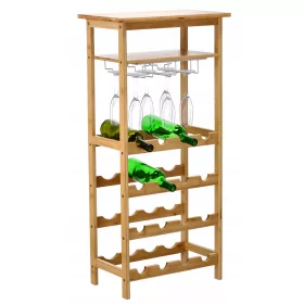 Stalak za vino od bambusa s držačem za čaše 47x29x100 cm