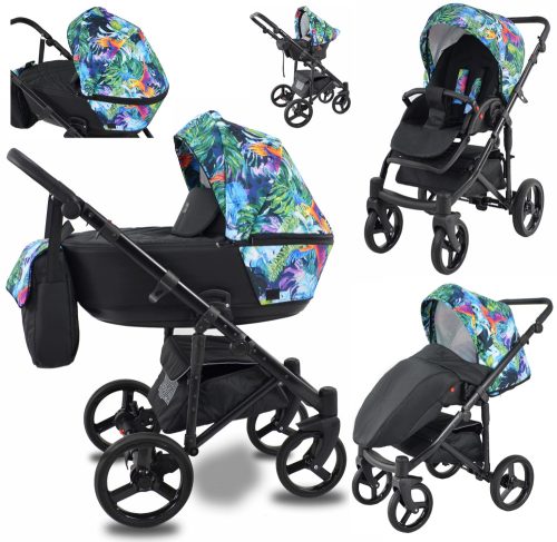Cavo Premium Dječja Kolica 3u1 s Cvjetnim Motivom, Zelena, Grafit, Bež