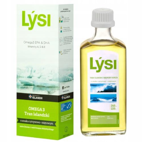 Lýsi Omega 3 islandsko ulje jetre bakalara s okusom limuna i mente, 240 ml