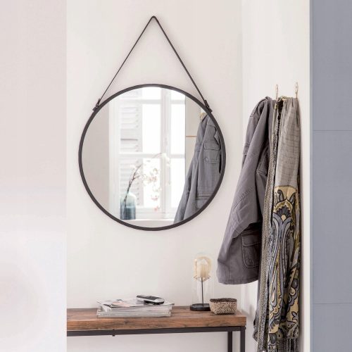 INSPIRE okruglo zidno/viseće ogledalo, barberski stil, 55 cm, dekorativno na traci