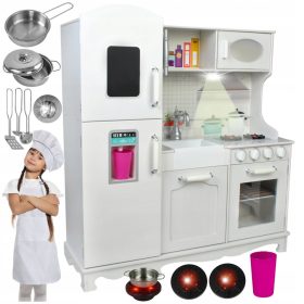   VELIKA DRVENA KUHINJA XXL ZA DJECU | Kreativna Dječja Igraonica s Plinskim Štednjakom i Priborom - PREGAČA LONCI