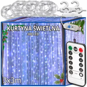   LED SVJETLOSNA ZAVESA 300 HLADNIH 3x3m USB BOŽIĆNO DRVO GIRLANDA DALJINSKI