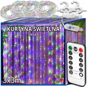   SVJETLEĆA ZAVJESA 300 LED BOJA 3x3 USB BOŽIĆNO DRVO GARLAND DALJINSKI
