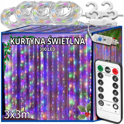 SVJETLEĆA ZAVJESA 300 LED BOJA 3x3 USB BOŽIĆNO DRVO GARLAND DALJINSKI