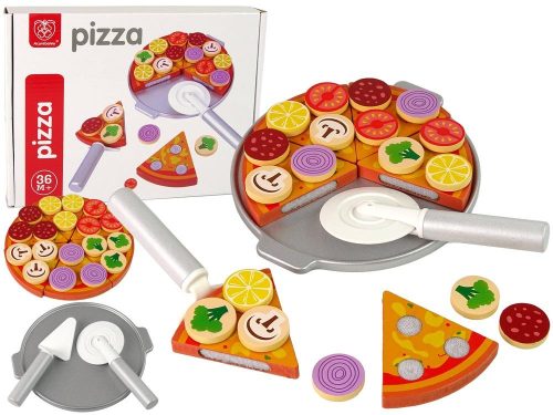 Dječji drveni set za pizzu s elementima za rezanje i igru