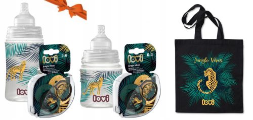 LOVI set za poklon DŽUNGLA VIBES bočica 120ml+240ml+ duda varalica 0-3M 3-6M