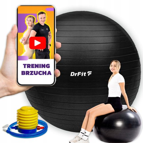  Lopta za vježbanje i rehabilitaciju s DrFit pumpom, 85 cm, crna