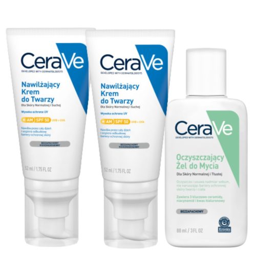 CeraVe Set za Normalnu i Suhu Kožu: Hidratantna Krema SPF 50 i Gel za Čišćenje