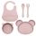 ZESTAW 5× Gigi Kids, silikonske posude, tanjur + zdjela + pribor za jelo + bib, puder roza