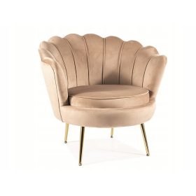 Fotel Camellia Velvet u Bežu s Zlatnim Okvirom