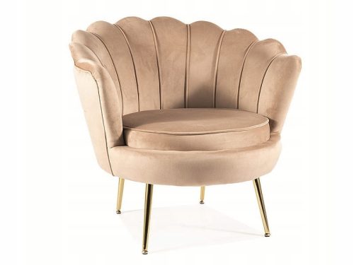 Fotel Camellia Velvet u Bežu s Zlatnim Okvirom