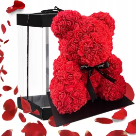   Ruža Medvjed s Ružama XXL - Vječna Ruža, Velika 30cm Latice - Poklon za Valentinovo