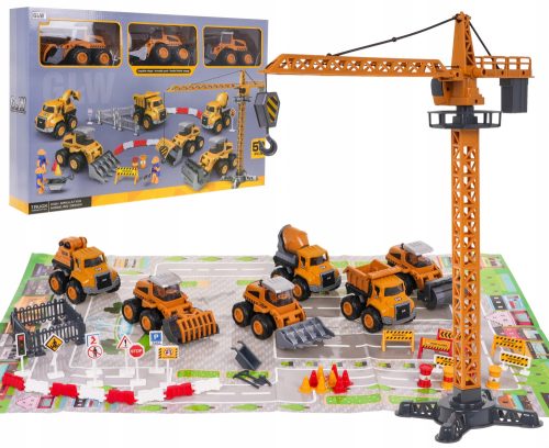 VELIKI SET GRAĐEVINSKIH VOZILA S GRADILIŠNIM KRANOM + 6 VOZILA