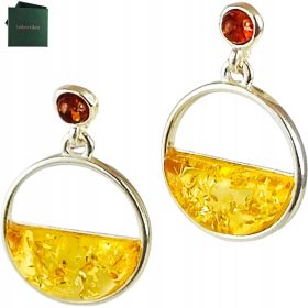   SREBRNE NAUŠNICE s okruglim nitnama od jantara iz Baltičkog mora VISEĆI Srebrni POKLON