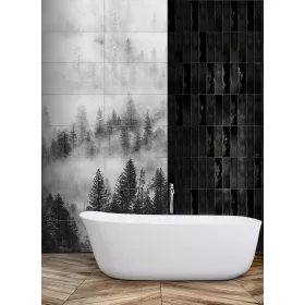   Keramička pločica Obraz Šuma u Magli Crno-Bijela 240x120cm Mat 16 Elementa