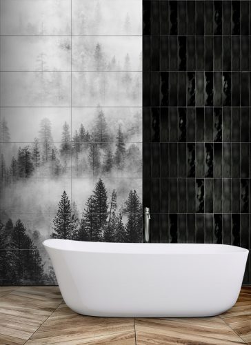 Keramička pločica Obraz Šuma u Magli Crno-Bijela 240x120cm Mat 16 Elementa