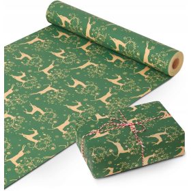    PAPIRI ZA ZAMATANJE POKLONOVA ZELENI BOŽIĆNI SOBOVI 44cm 25m 100g/m²