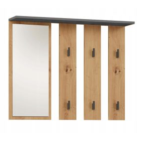   Viseći stalak za odjeću Parma s ogledalom za hodnik u antracit boji i hrastovom umjetničkom završnom obradom